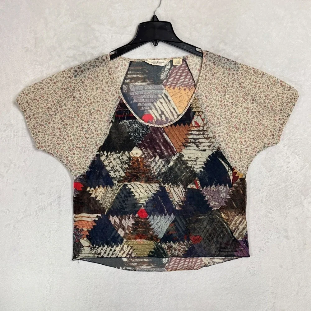 Denim & Supply Ralph Lauren Patchwork Sheer Mesh Top Western Cottage Boho Size M